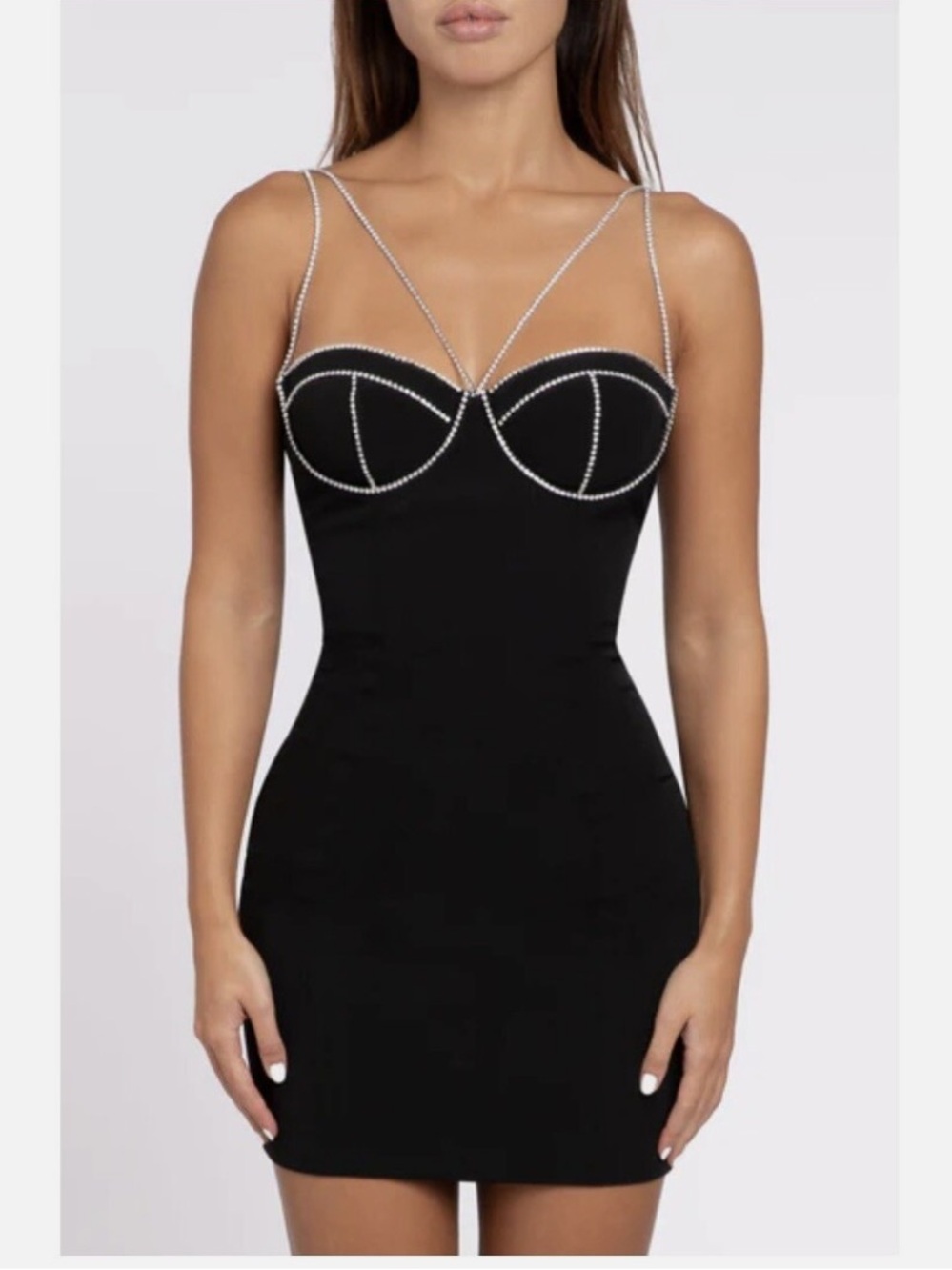 NEW Heiress Beverly Hills Black Crystal Bust Rhinestone Cutout Mini Dress